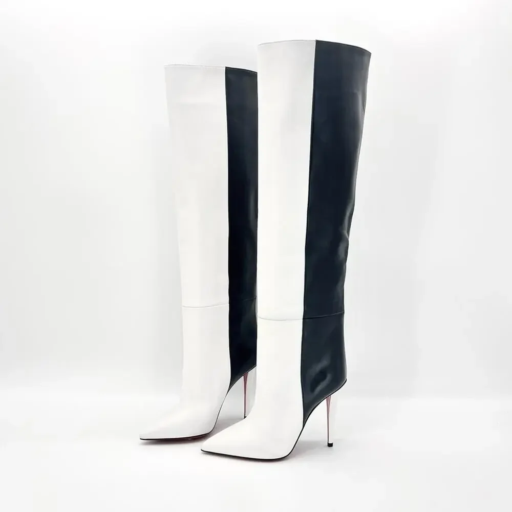 NEW Christian Louboutin Astrilarge Botta 100 Black White Over The Knee Boots 37
